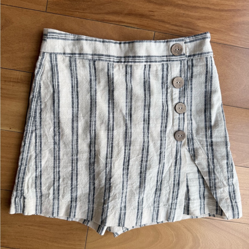Zara Cream and Navy Striped Linen-Blend Skort